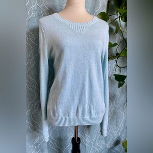 GAP 100% Cotton Woven Sweater Light Teal Ribbed Detail